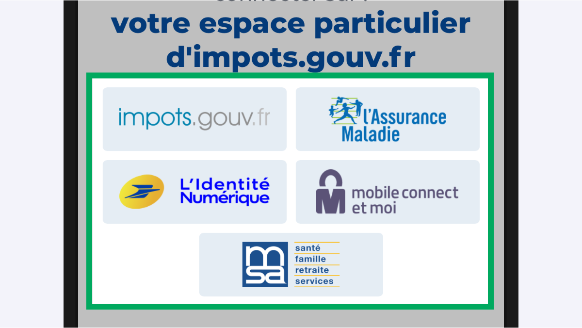 Capture d’écran (partielle) de la page de choix des services proposés par FranceConnect.