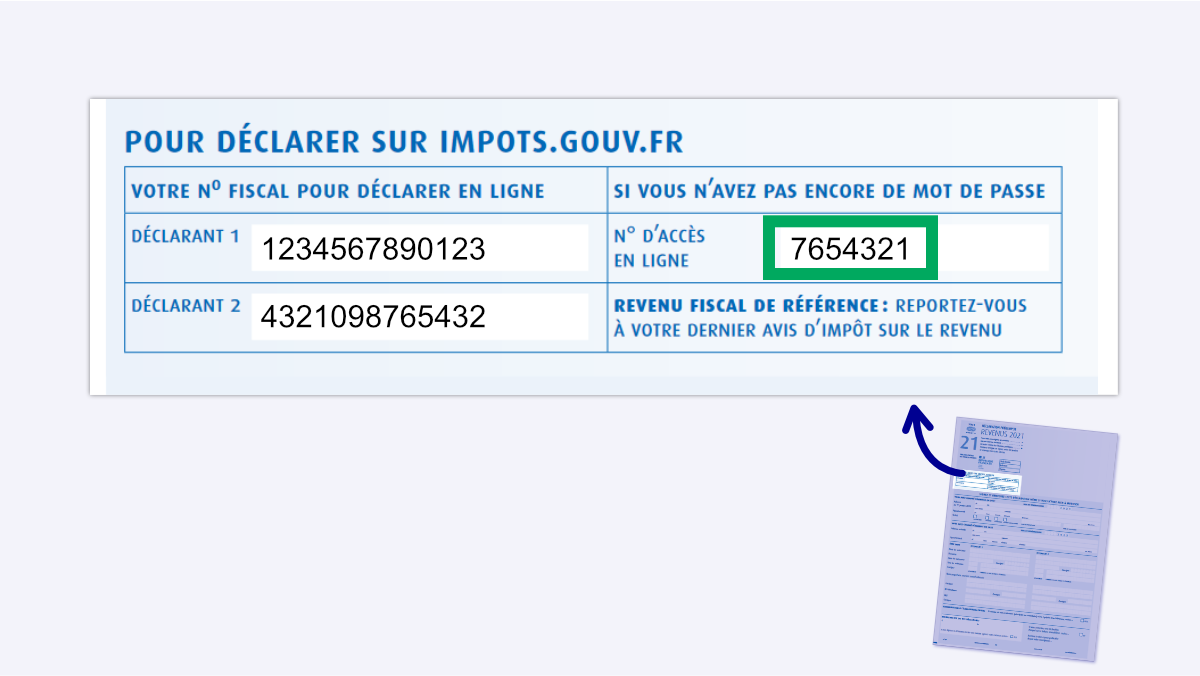 Emplacement de votre numéro d’accès en ligne sur votre déclaration de revenus (encadré en vert)