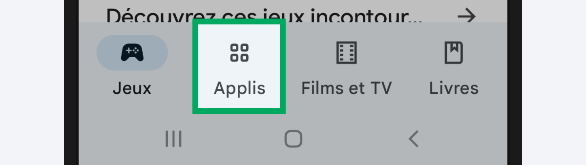 Image d’illustration présentant le bouton « Applis » encadré.
