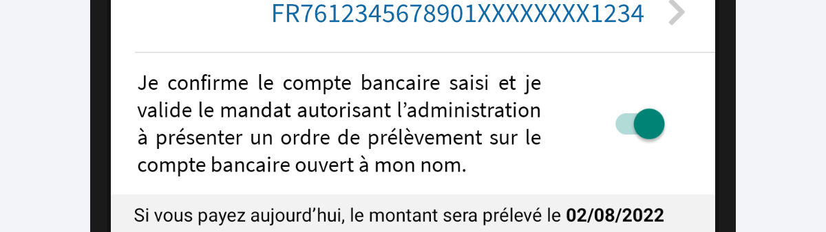 Capture d’écran partielle de l’application présentant la zone du bouton poissoir. Le bouton poussoir est en position activée.
            Cette image illustre le passage de la position désactivée à la position activée, par opposition visuelle avec l’image précédente.