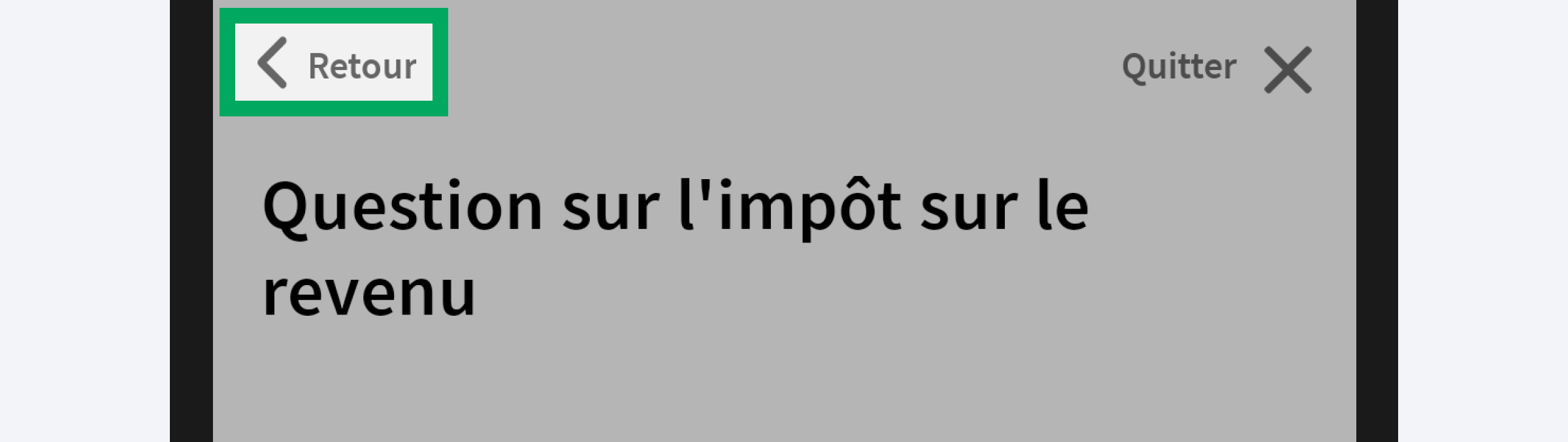 Capture d’écran partielle de l’application présentant
                    la page de la demande ouverte. Le bouton « Retour » est encadré.