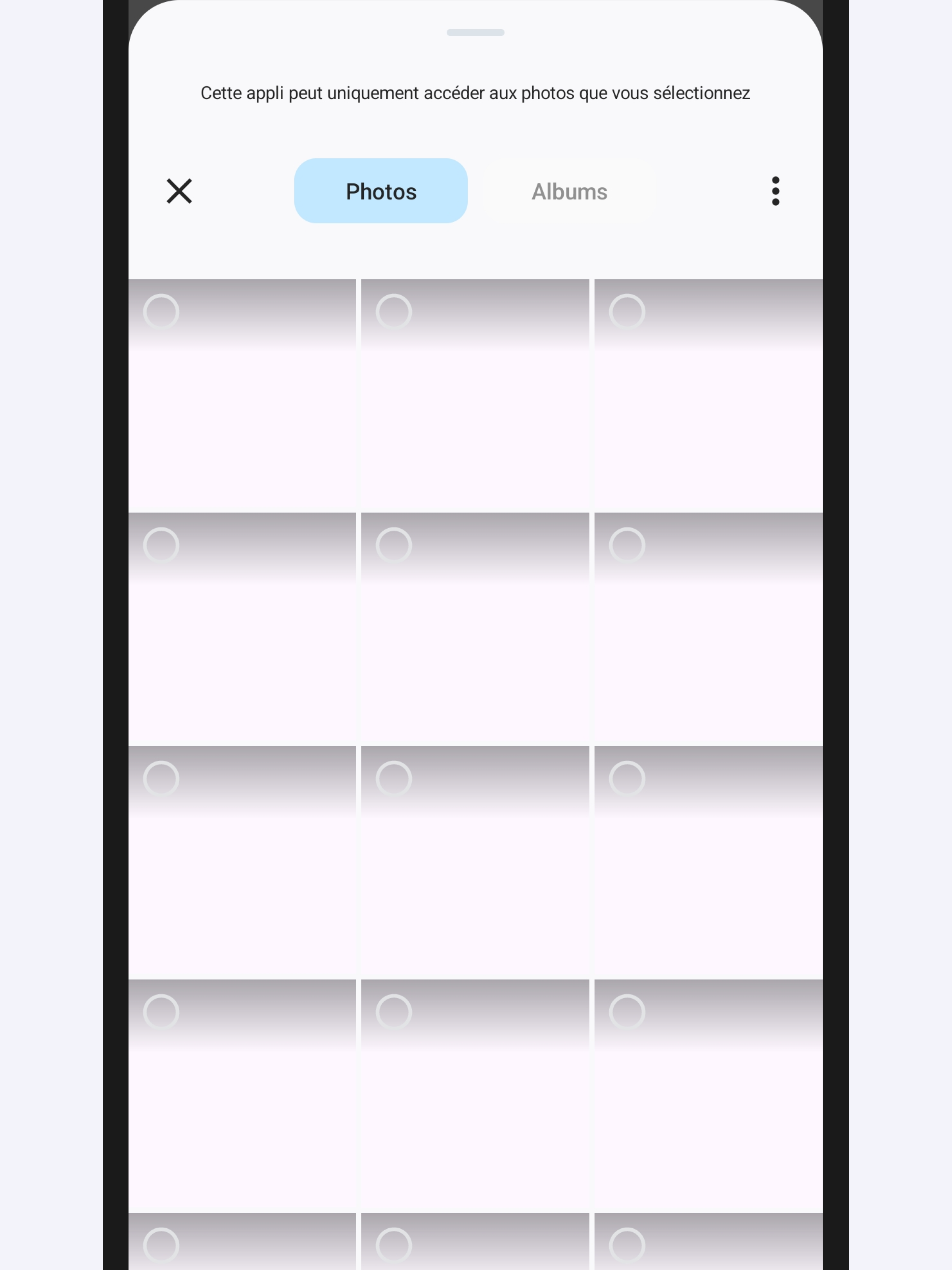 Capture d’écran partielle de l’application présentant 
                                                    la galerie des photos de l'appareil.