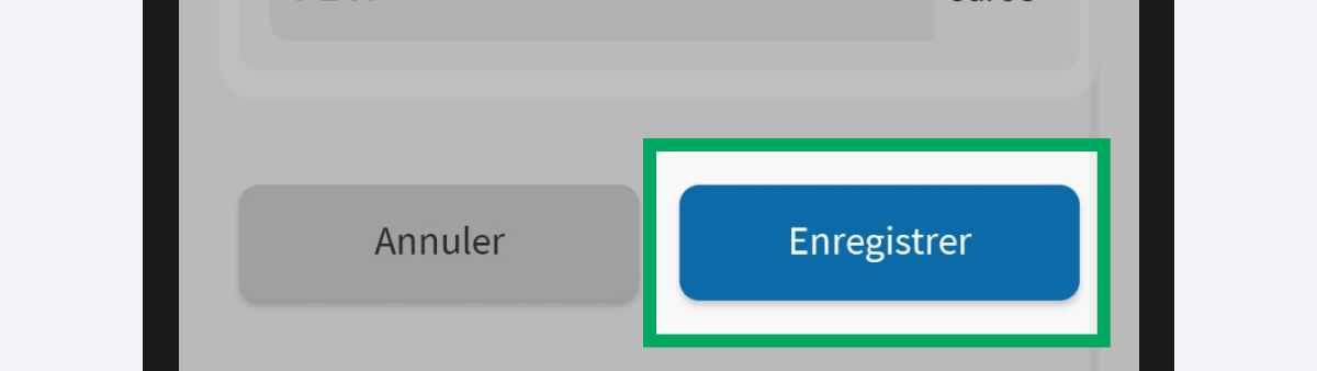 Capture d’écran partielle de l’application présentant
                    les boutons « Annuler » et « Enregistrer » de la page « Détailler les frais réels de Martin DUPONT ». Le bouton « Enregistrer » est encadré.